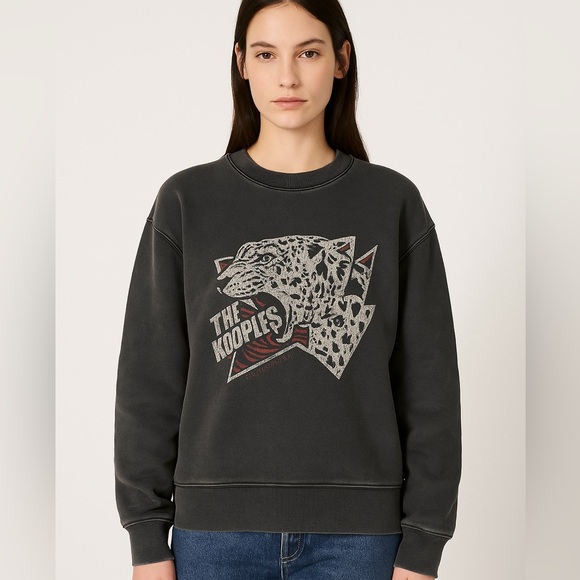 The Kooples Tops - The Kooples Leopard Graphic Crewneck, Made in Portugal (Size 1, fits S/M)